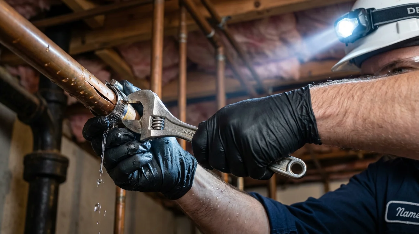 Emergency pipe clamp repair being performed by a Johns Plumbing LLC plumber in Dillon